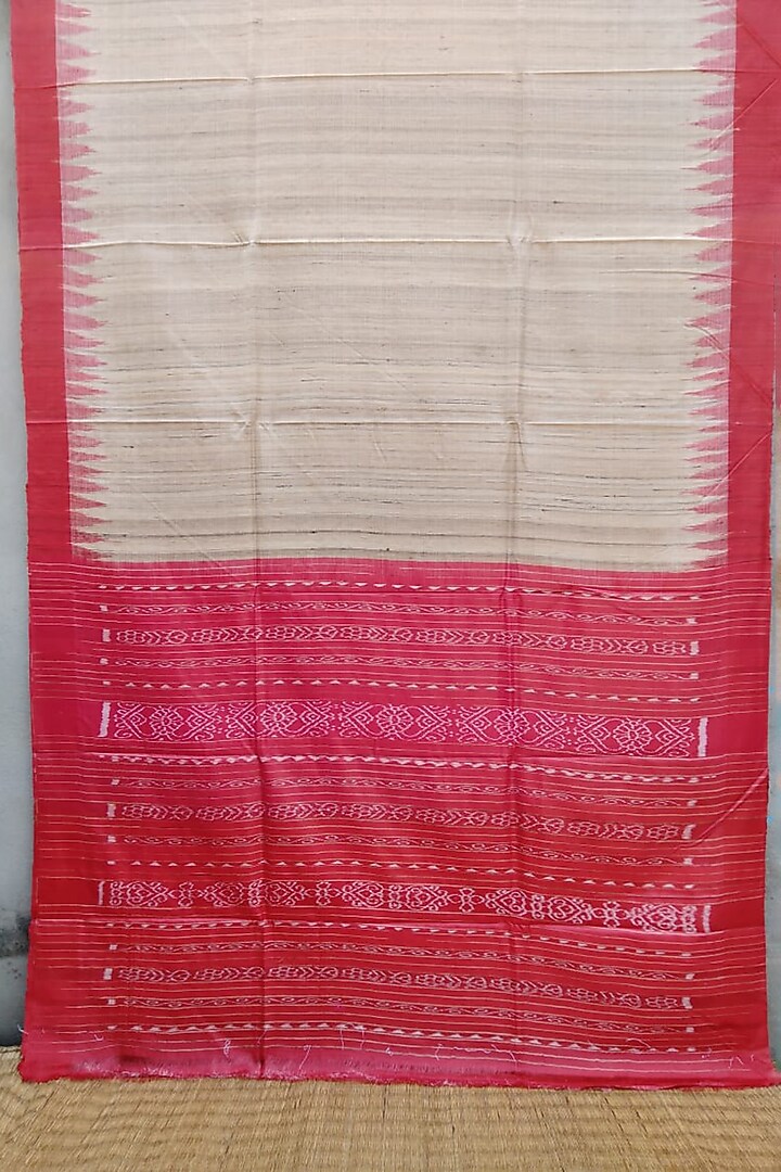 Nude Handwoven Tie-Dye Saree by Jagjeeban