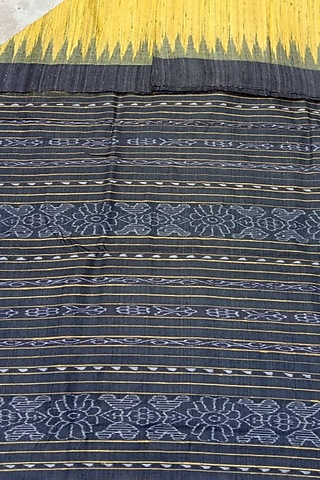 Yellow Handwoven Tie-Dye Saree by Jagjeeban