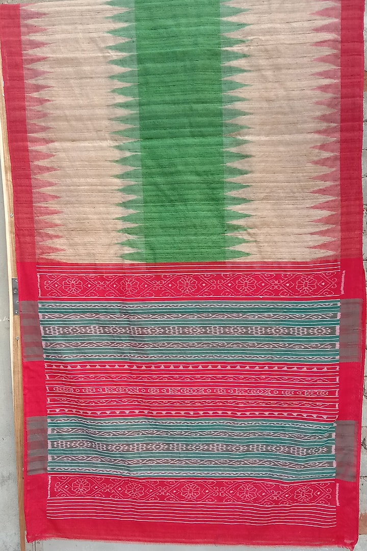 Green Handwoven Tie-Dye Saree by Jagjeeban