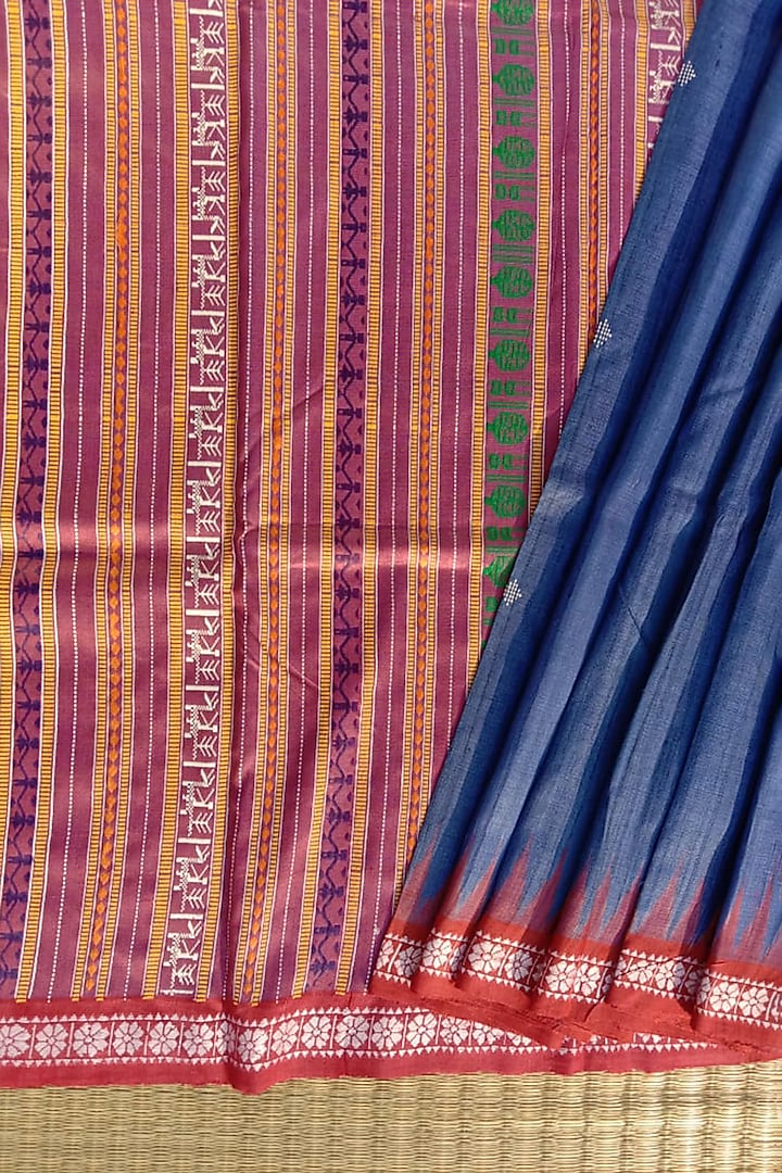 Blue Handwoven Tussar Saree by Jagjeeban