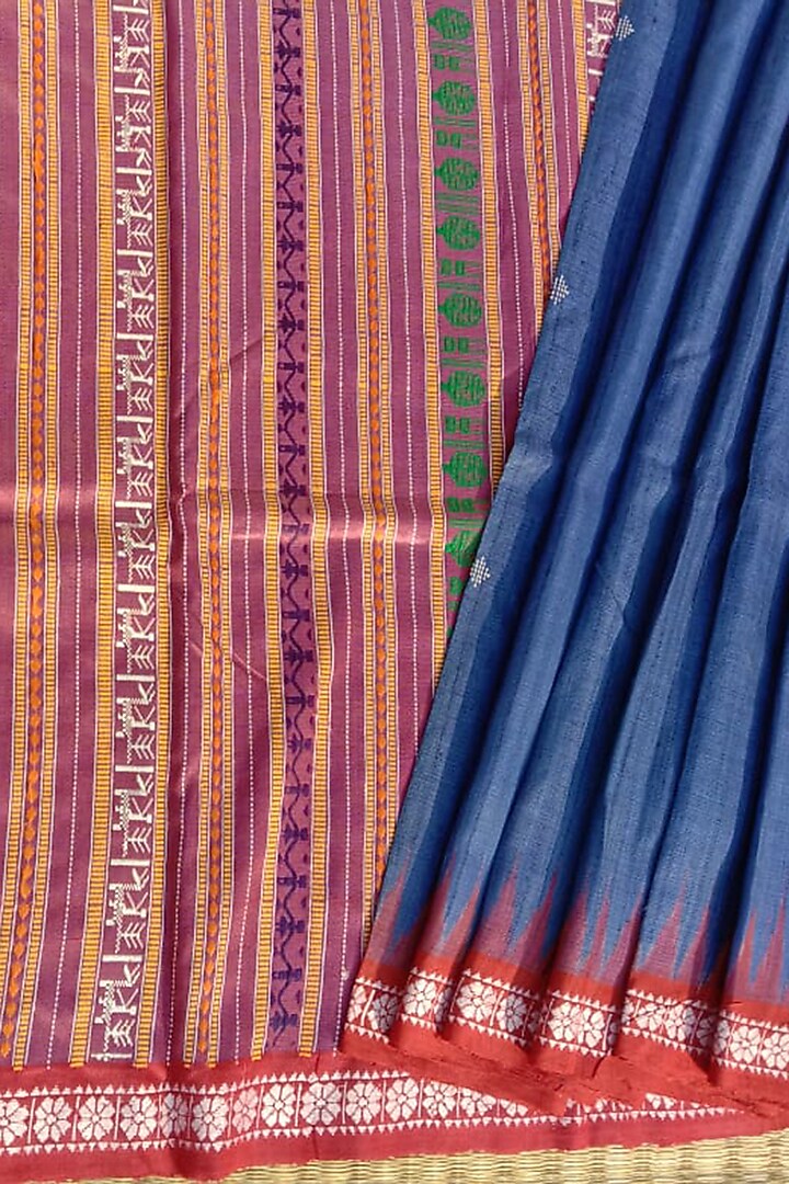 Blue Handwoven Tussar Saree by Jagjeeban at Pernia's Pop Up Shop