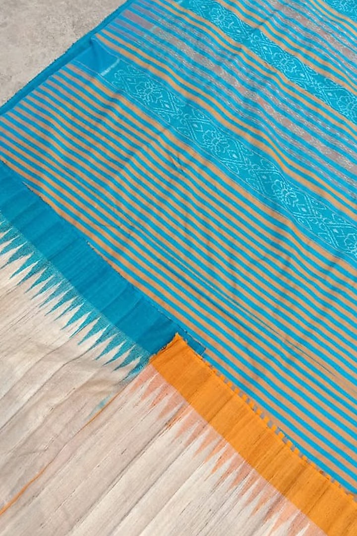 Beige Handwoven Tie-Dye & Striped Saree by Jagjeeban