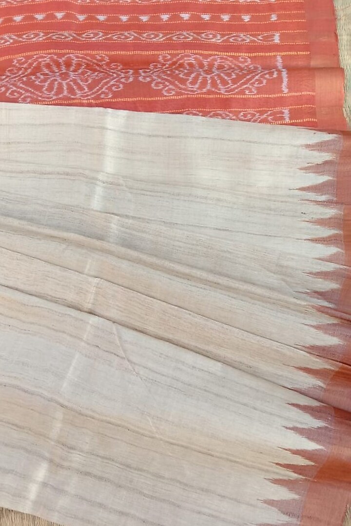 Beige & Orange Tie-Dye Saree by Jagjeeban at Pernia's Pop Up Shop