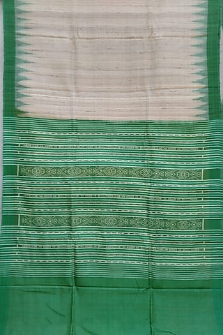 Beige & Green Handwoven Tie-Dye Saree by Jagjeeban