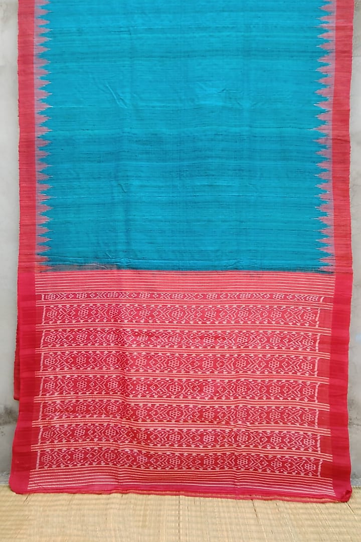 Turquoise & Red Handwoven Tie-Dye Saree by Jagjeeban