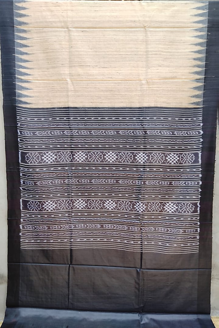 Beige & Black Handwoven Tie-Dye Saree by Jagjeeban at Pernia's Pop Up Shop