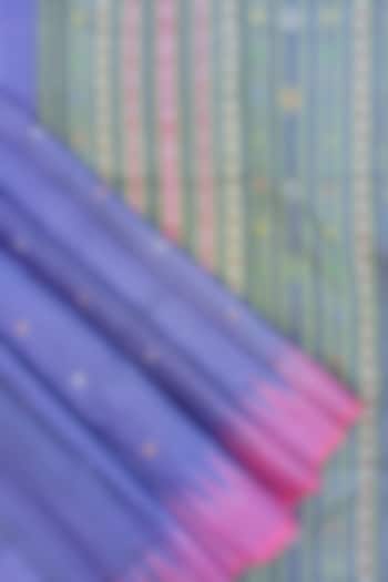 Blue & Purple Handwoven Tie-Dye Saree by Jagjeeban