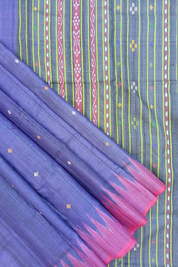 Blue & Purple Handwoven Tie-Dye Saree by Jagjeeban
