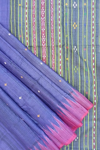 Blue & Purple Handwoven Tie-Dye Saree by Jagjeeban