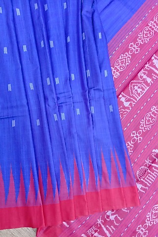 Blue & Red Handwoven Tie-Dye Saree by Jagjeeban