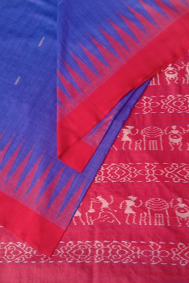 Blue & Red Handwoven Tie-Dye Saree by Jagjeeban at Pernia's Pop Up Shop