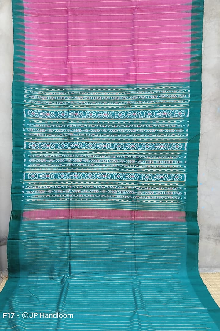 Pink & Green Handwoven Tie-Dye Saree by Jagjeeban at Pernia's Pop Up Shop