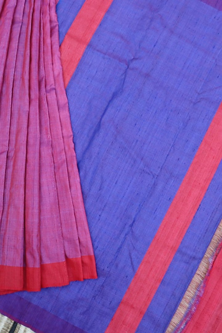 Red & Blue Handwoven Tie-Dye Saree by Jagjeeban