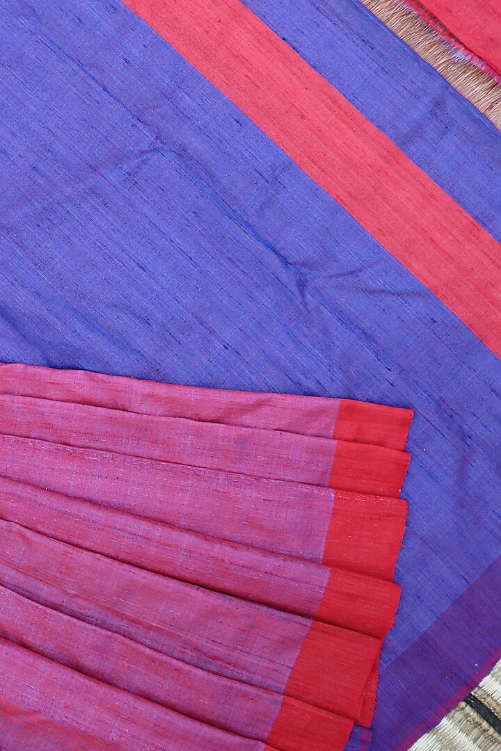 Red & Blue Handwoven Tie-Dye Saree by Jagjeeban at Pernia's Pop Up Shop