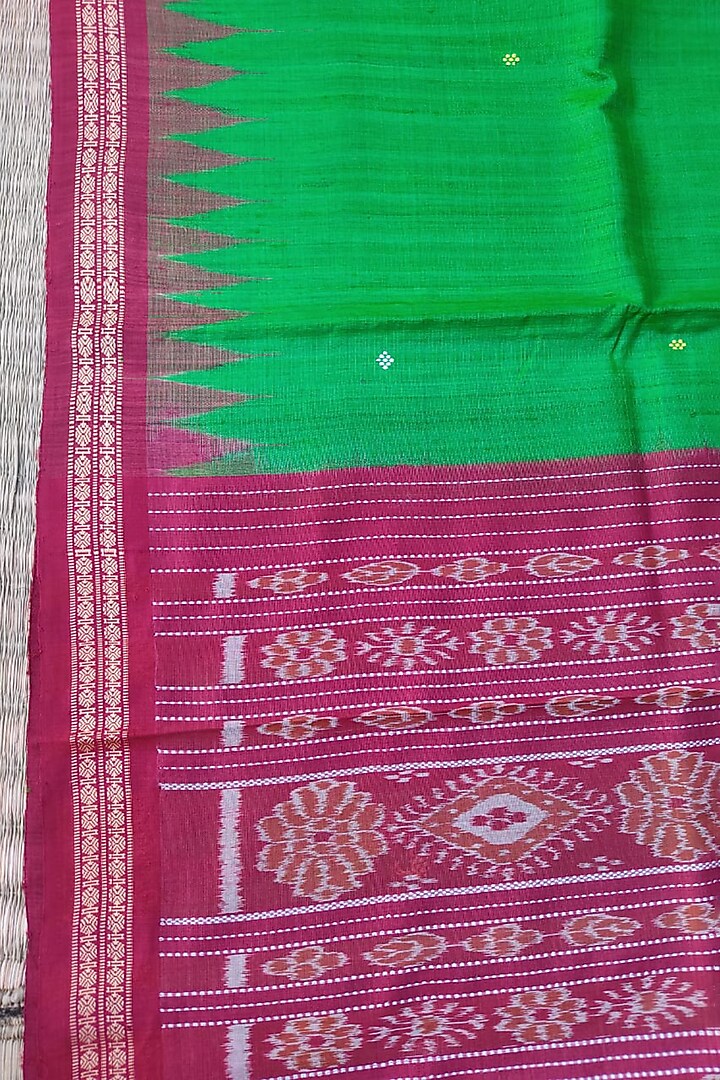 Green & Brown Handwoven Tie-Dye Saree by Jagjeeban at Pernia's Pop Up Shop