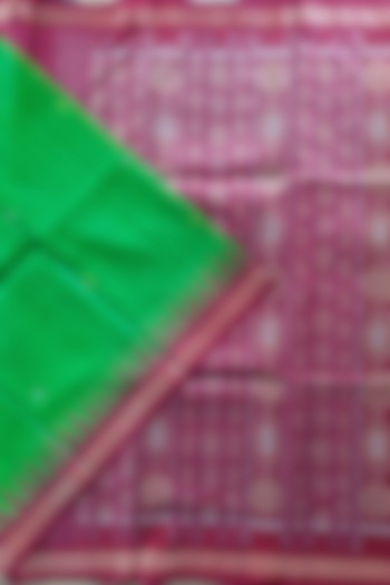 Green & Brown Handwoven Tie-Dye Saree by Jagjeeban