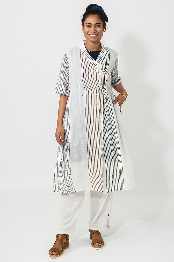 Indigo Cotton Embroidered Tunic Set by Jayati Goenka