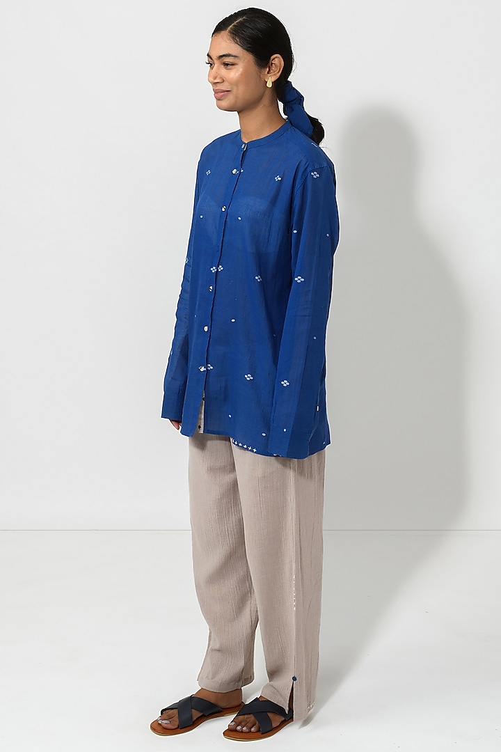 Indigo Blue Handwoven Jamdani Shirt Design by Jayati Goenka at Pernia's ...