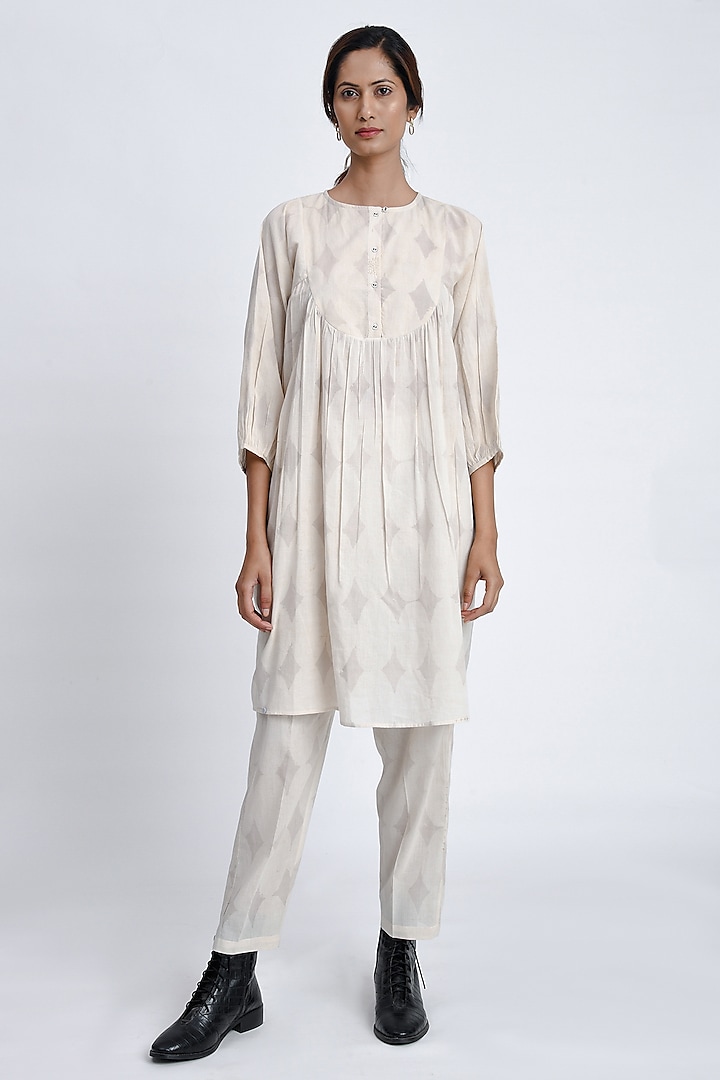 Sand Colored Cotton Block Printed Tunic Set by Jayati Goenka at Pernia's Pop Up Shop