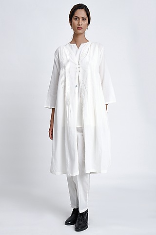 White Soft Cotton Co-Ord Set by Jayati Goenka