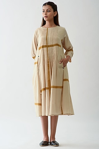 Beige Dress With Hand Painted Checks  by Jayati Goenka