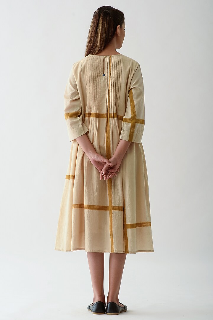 Beige Summer Dress With Hand Painted Checks by Jayati Goenka at Pernia's Pop Up Shop