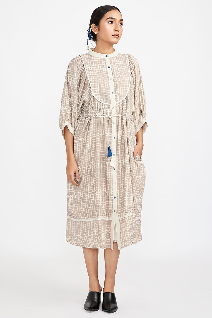 Off-White Cotton Blend Printed Midi Dress by Jayati Goenka at Pernia's Pop Up Shop