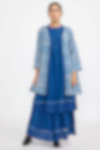 Blue Cotton Blend Printed Jacket Set by Jayati Goenka at Pernia's Pop Up Shop