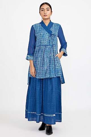 Blue Cotton Blend Printed Tunic Set by Jayati Goenka
