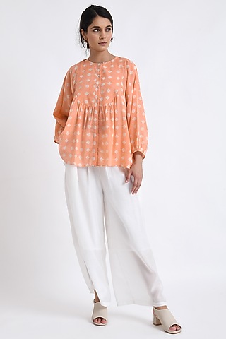 Peach Cotton Block Printed Co-Ord Set by Jayati Goenka