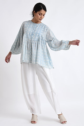 Blue Cotton Block Printed Co-Ord Set by Jayati Goenka