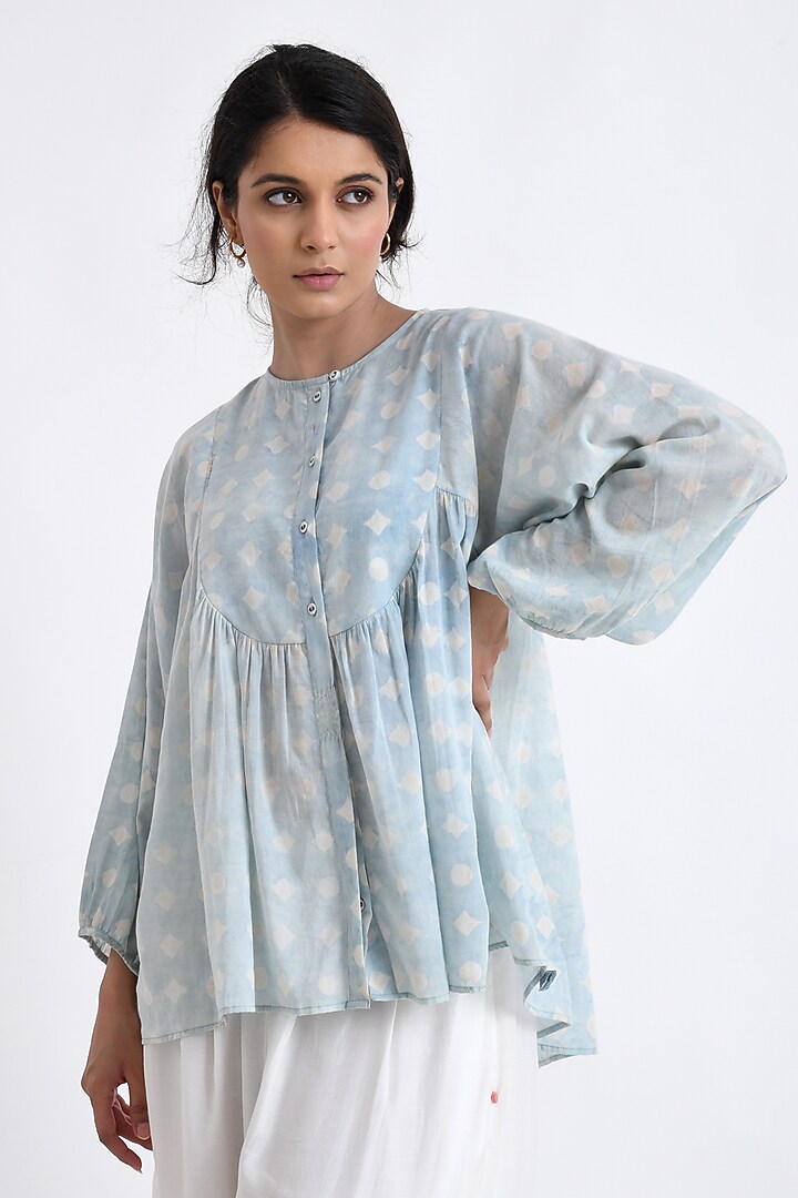 Blue Cotton Block Printed Co-Ord Set by Jayati Goenka at Pernia's Pop Up Shop