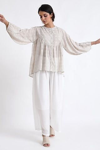 Grey Cotton Block Printed Co-Ord Set by Jayati Goenka