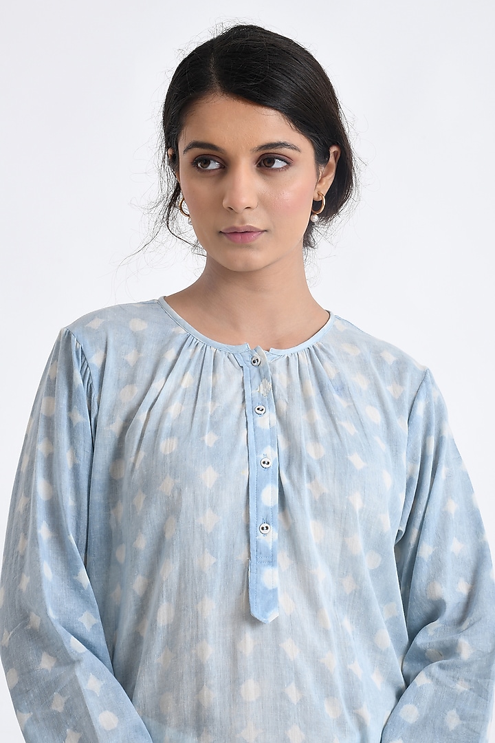 Blue Cotton Block Printed Kurta Set by Jayati Goenka at Pernia's Pop Up Shop