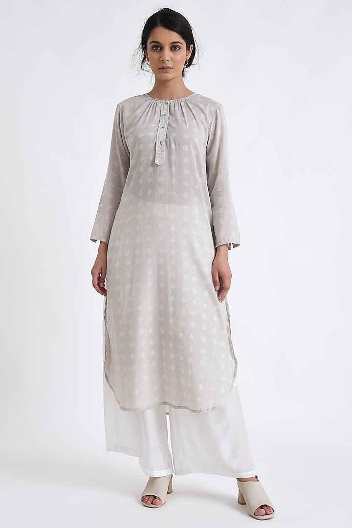 Grey Cotton Block Printed Kurta Set by Jayati Goenka at Pernia's Pop Up Shop