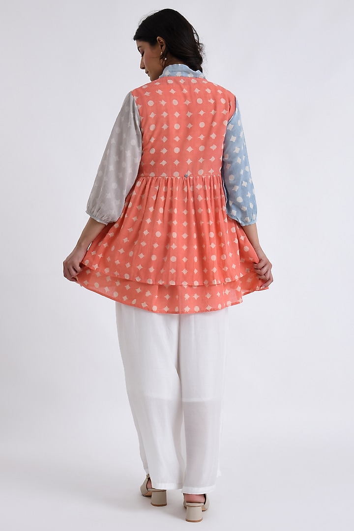 Peach & Blue Cotton Block Printed Co-Ord Set by Jayati Goenka at Pernia's Pop Up Shop