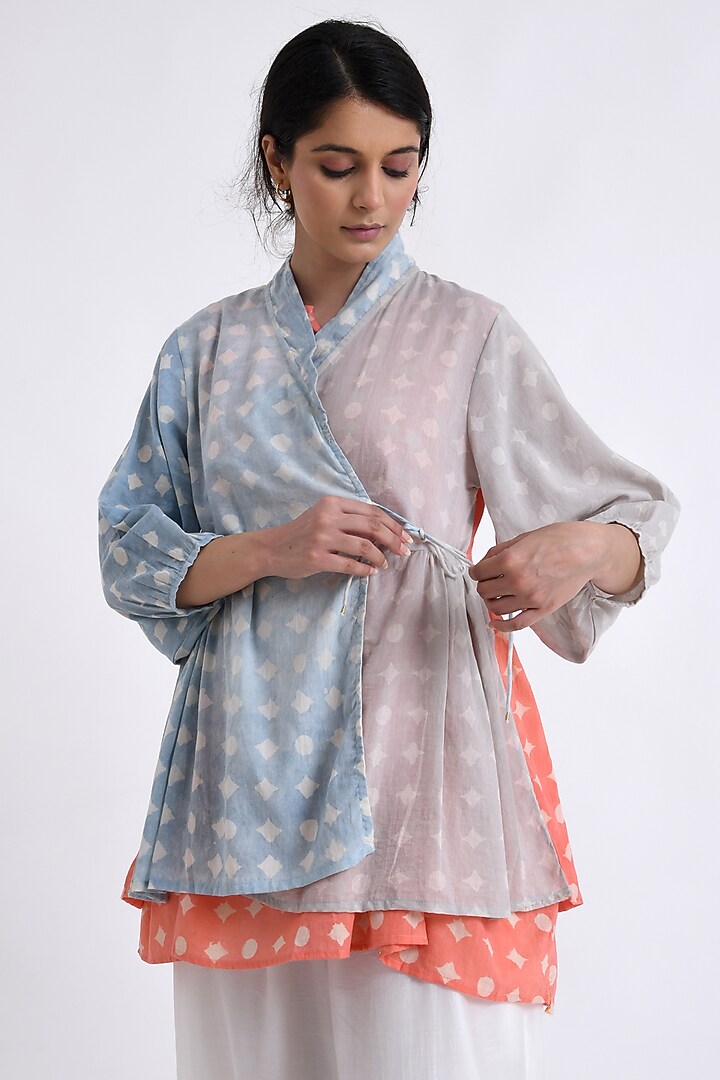 Peach & Blue Cotton Block Printed Co-Ord Set by Jayati Goenka at Pernia's Pop Up Shop