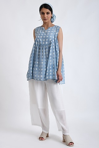 Blue Cotton Block Printed Co-Ord Set by Jayati Goenka