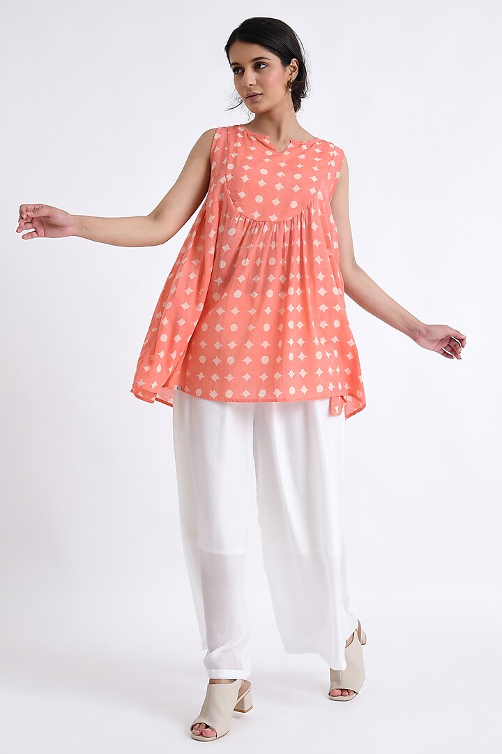 Peach Cotton Block Printed Co-Ord Set by Jayati Goenka at Pernia's Pop Up Shop