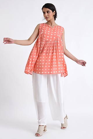 Peach Cotton Block Printed Co-Ord Set by Jayati Goenka