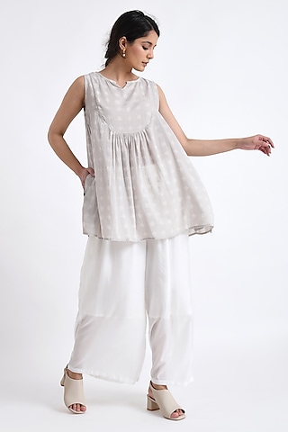 Grey Cotton Block Printed Co-Ord Set by Jayati Goenka