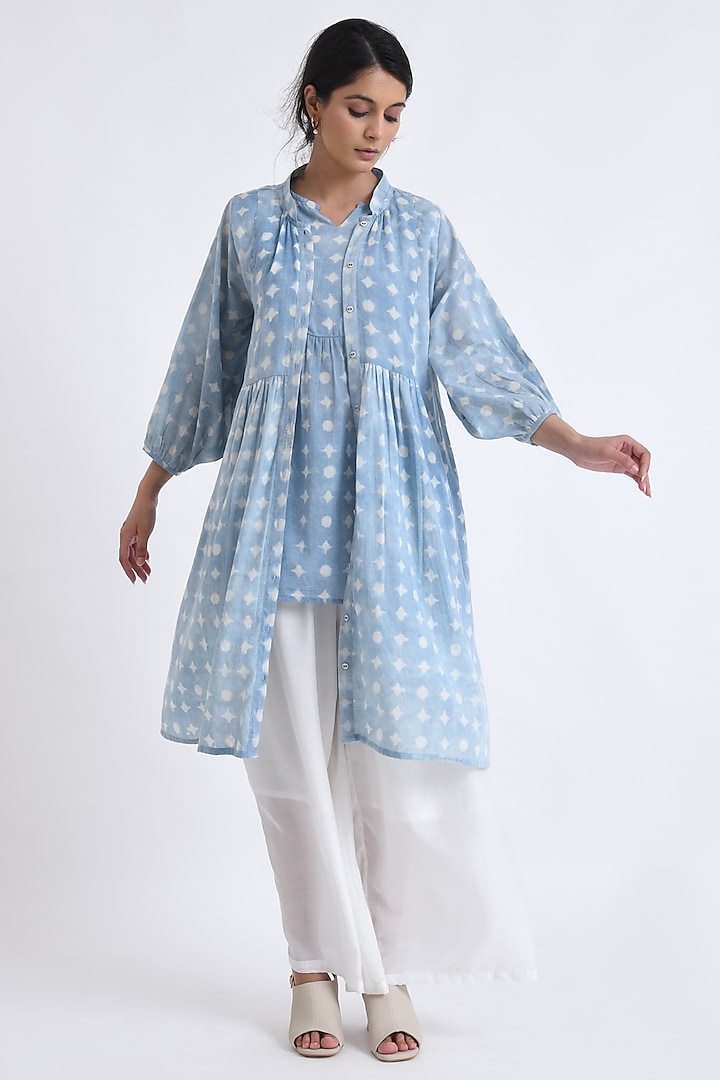 Blue Cotton Block Printed Co-Ord Set by Jayati Goenka at Pernia's Pop Up Shop