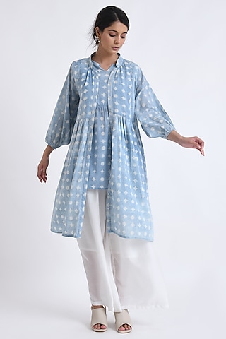 Blue Cotton Block Printed Co-Ord Set by Jayati Goenka