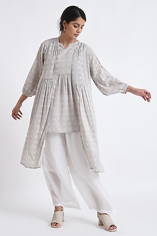 Grey Soft Cotton Printed Co-Ord Set by Jayati Goenka