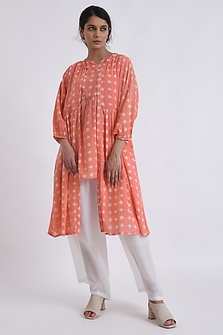 Peach Soft Cotton Printed Co-Ord Set by Jayati Goenka
