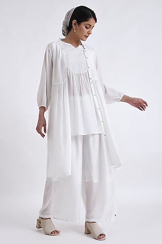 White Soft Cotton Printed Co-Ord Set by Jayati Goenka