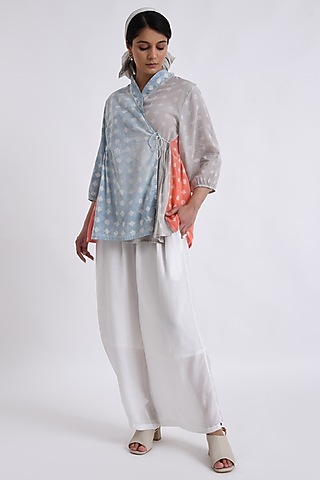 Blue & Peach Cotton Printed Co-Ord Set by Jayati Goenka