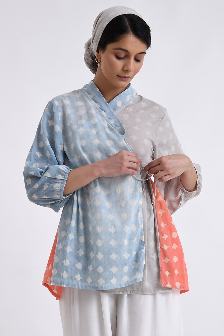 Blue & Peach Cotton Printed Co-Ord Set by Jayati Goenka at Pernia's Pop Up Shop