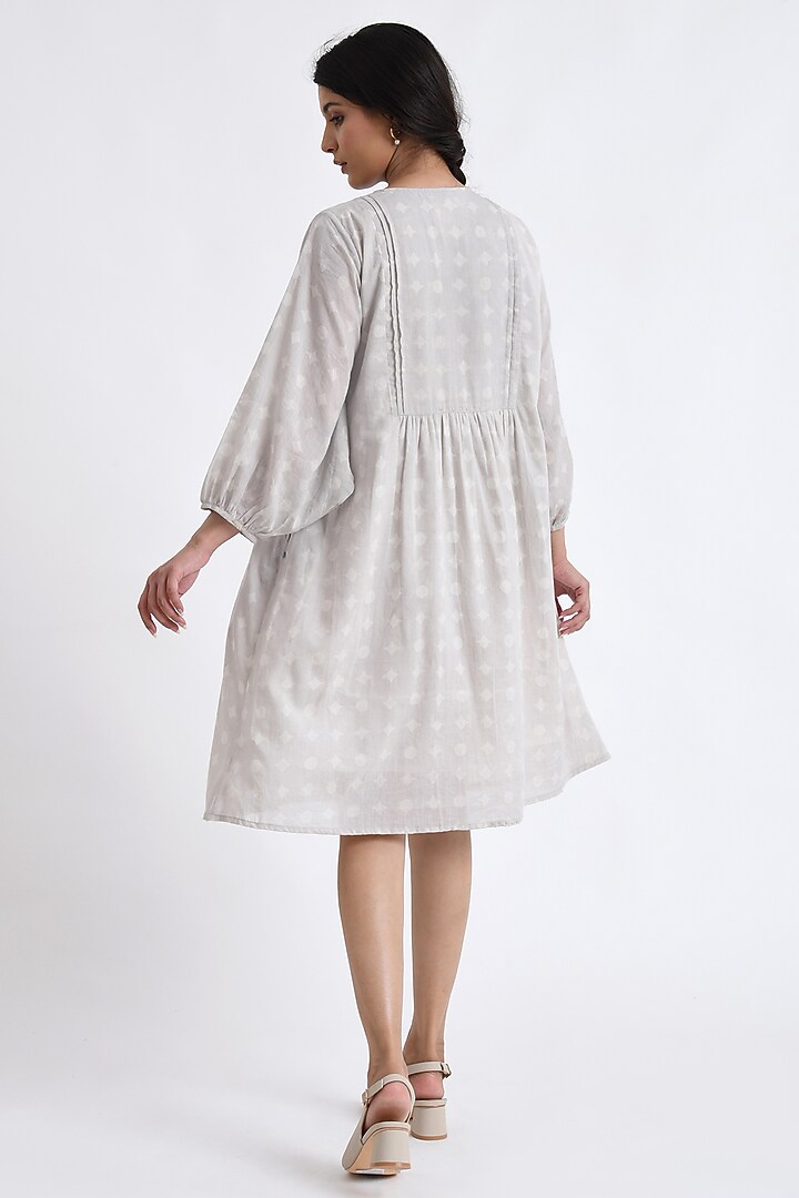 Grey Cotton Block Printed Midi Summer Dress by Jayati Goenka at Pernia's Pop Up Shop