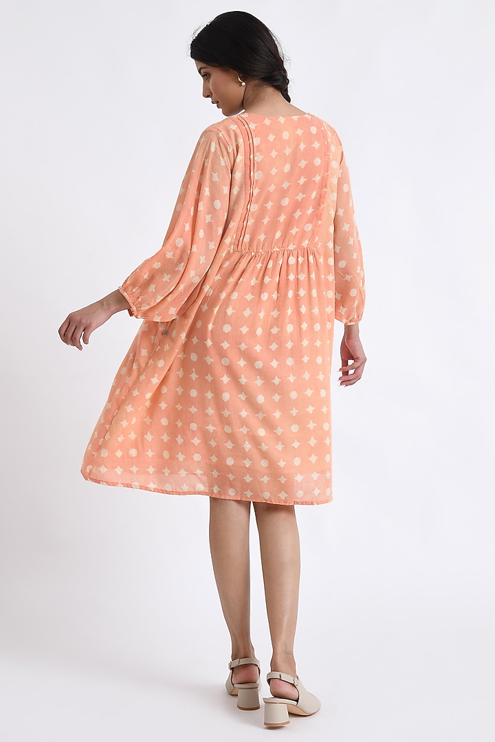 Orange Cotton Block Printed Midi Summer Dress by Jayati Goenka at Pernia's Pop Up Shop